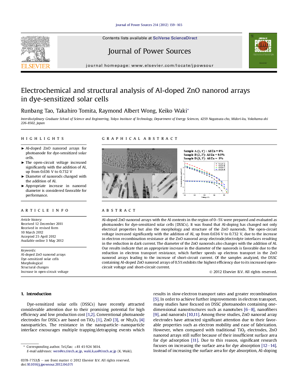 Electrochemical and structural analysis of Al-doped ZnO nanorod arrays inÂ dye-sensitized solar cells