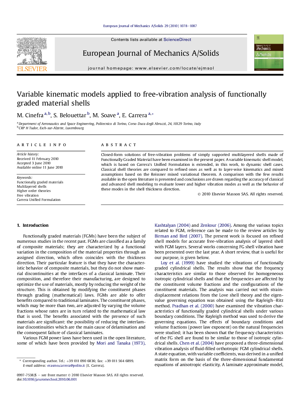 Variable kinematic models applied to free-vibration analysis of functionally graded material shells