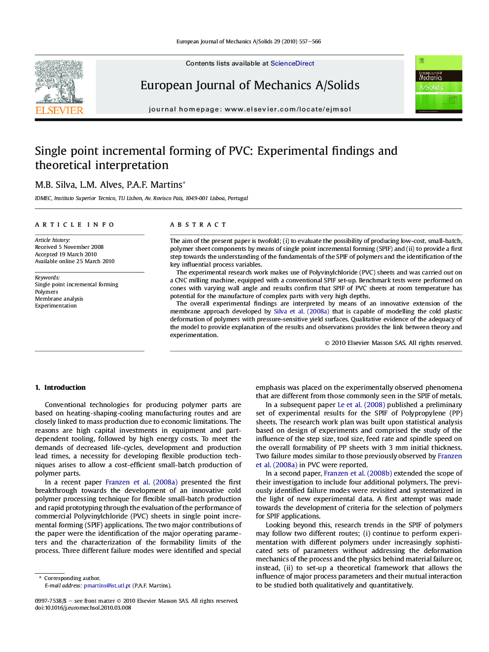 Single point incremental forming of PVC: Experimental findings and theoretical interpretation