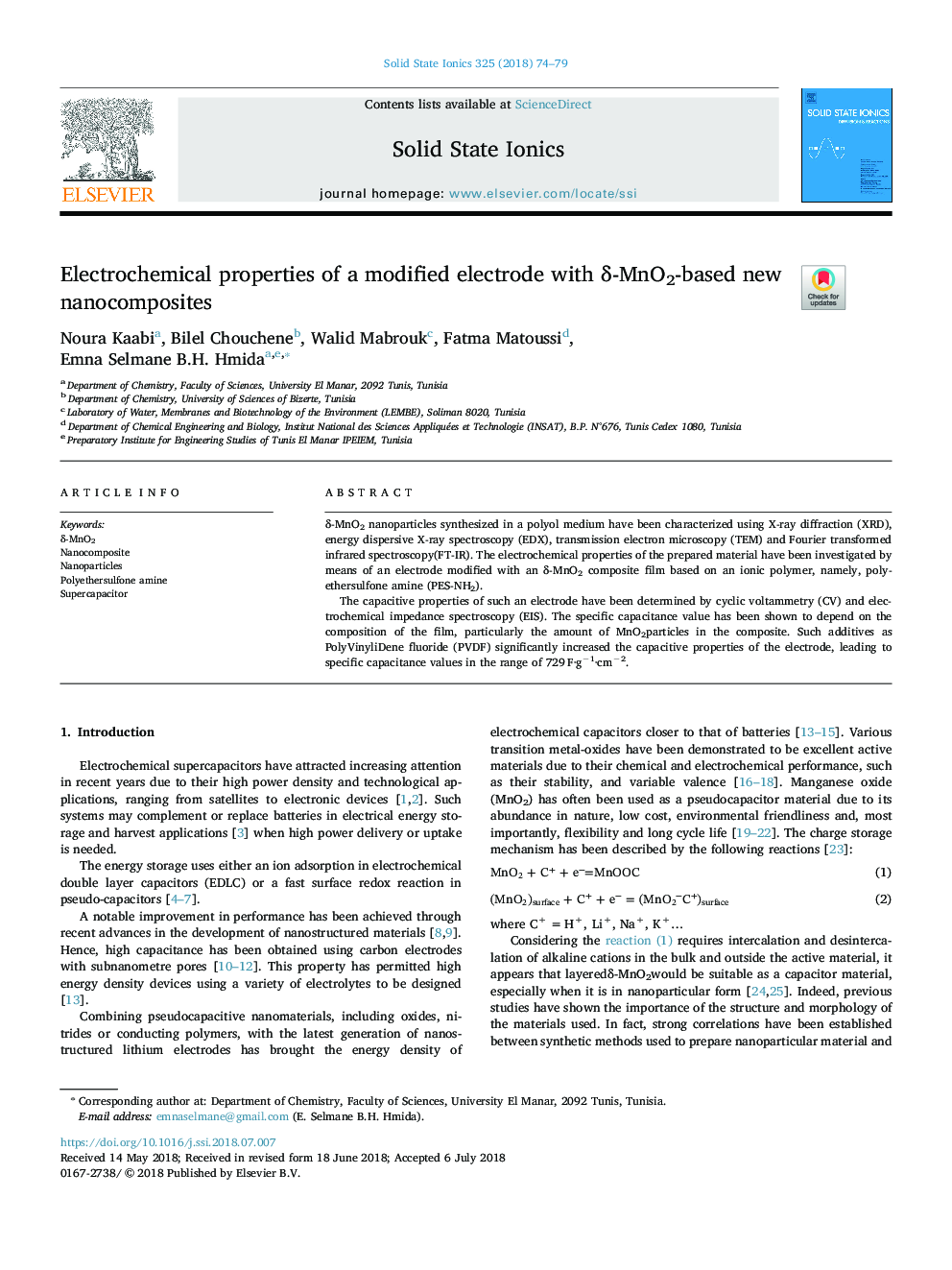 Electrochemical properties of a modified electrode with Î´-MnO2-based new nanocomposites