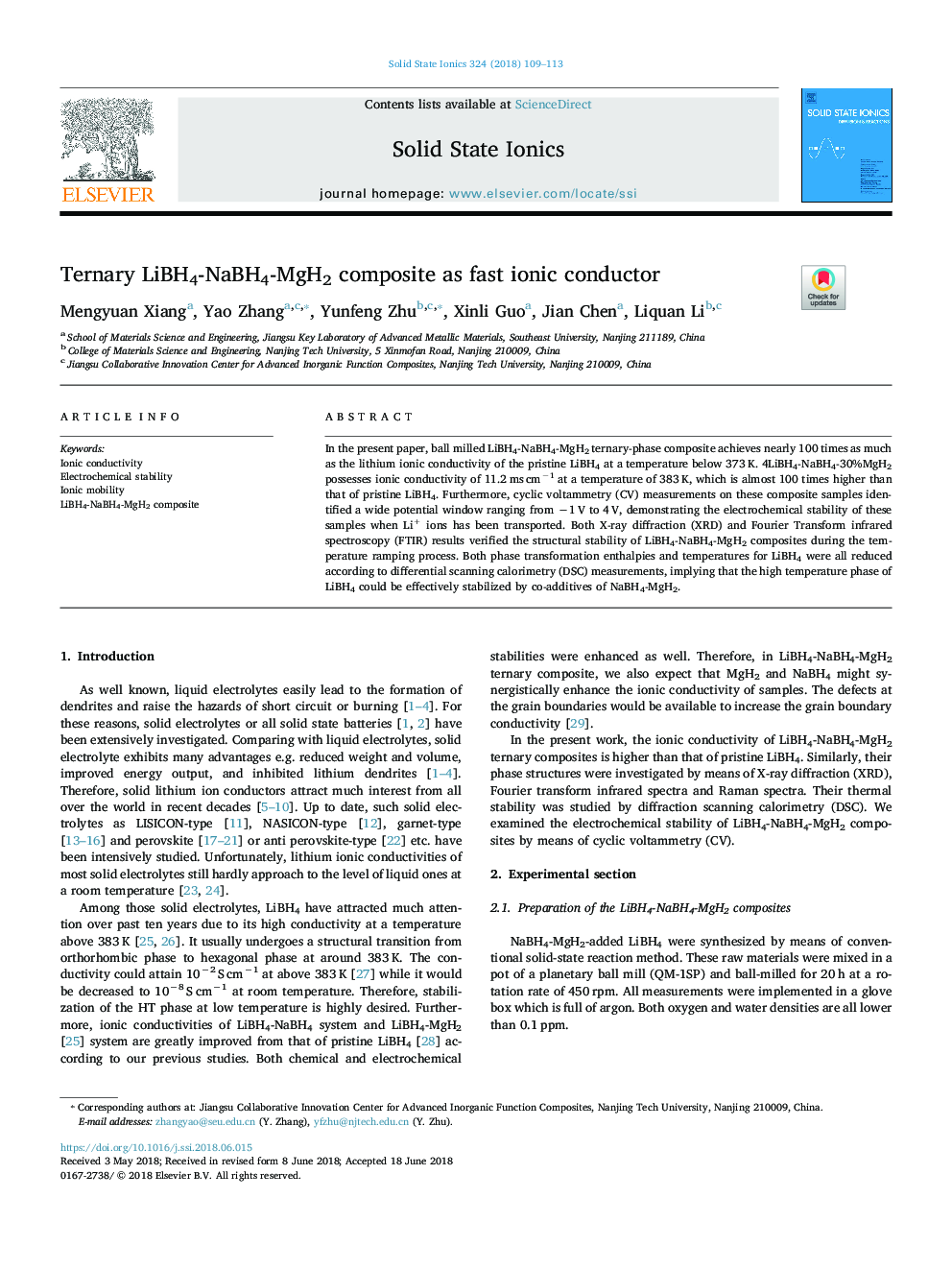 Ternary LiBH4-NaBH4-MgH2 composite as fast ionic conductor