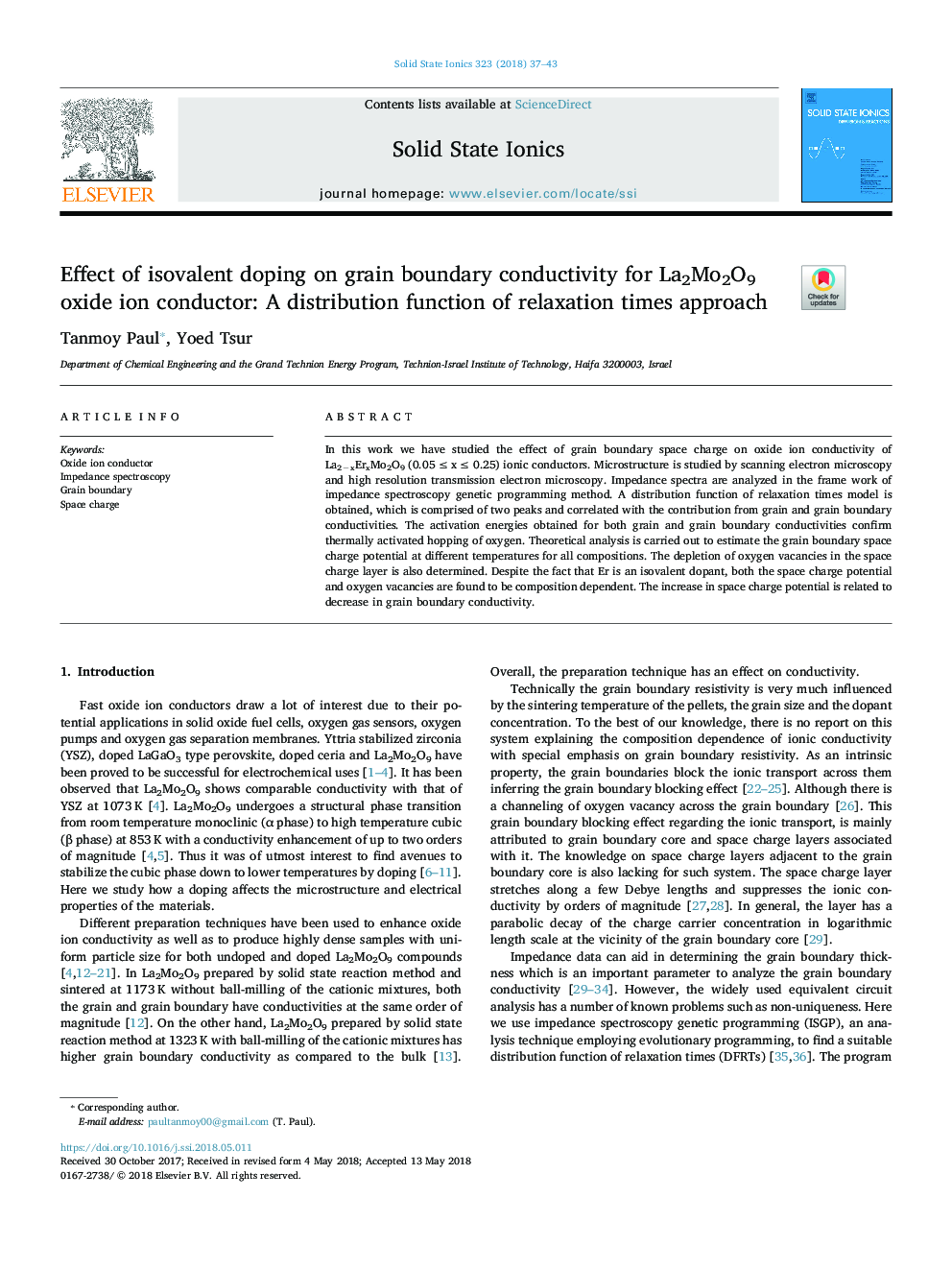 Effect of isovalent doping on grain boundary conductivity for La2Mo2O9 oxide ion conductor: A distribution function of relaxation times approach