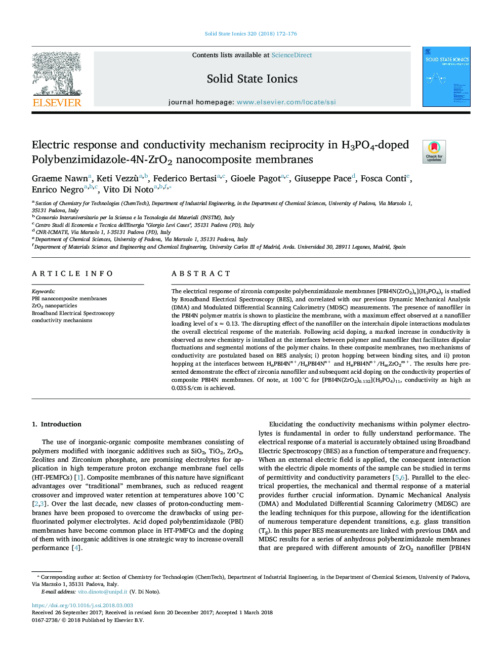 Electric response and conductivity mechanism reciprocity in H3PO4-doped Polybenzimidazole-4N-ZrO2 nanocomposite membranes