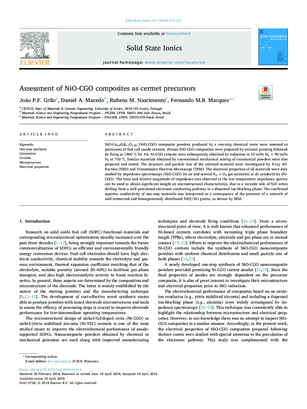 Assessment of NiO-CGO composites as cermet precursors