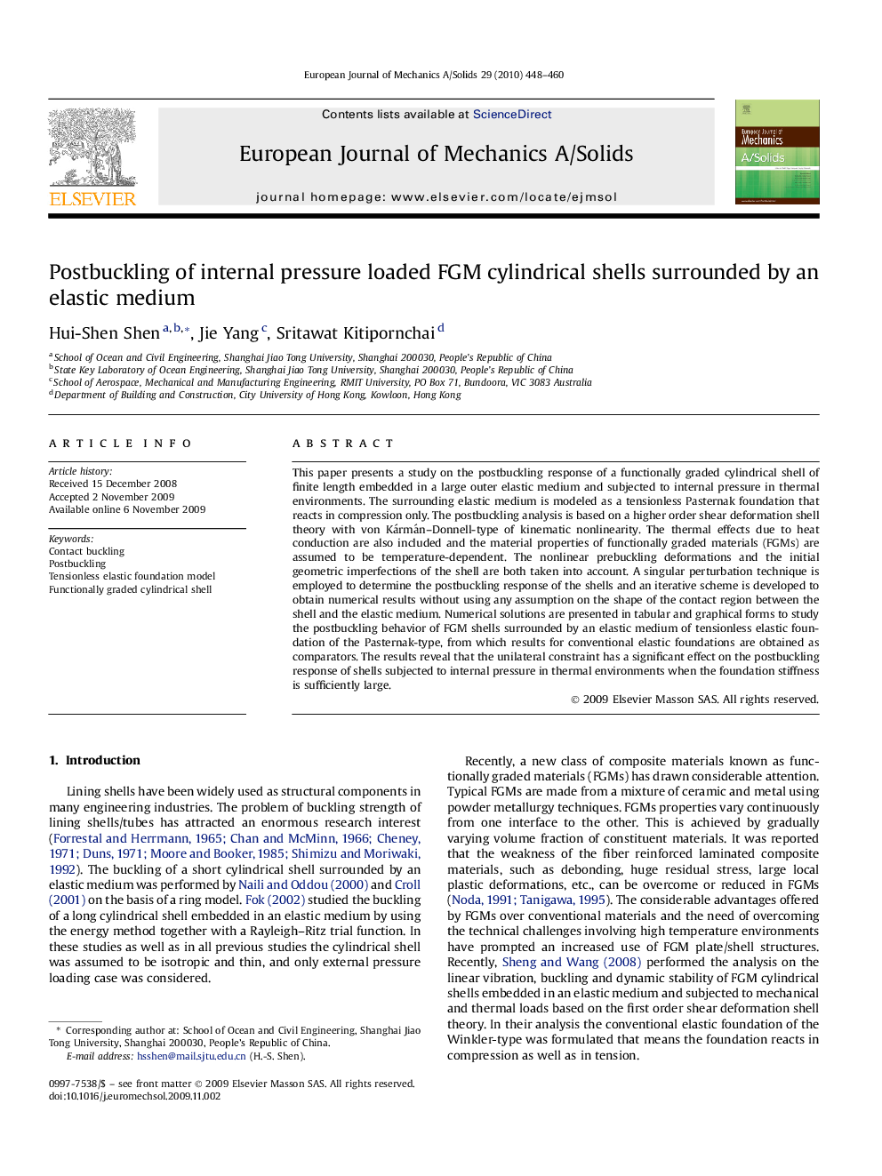 Postbuckling of internal pressure loaded FGM cylindrical shells surrounded by an elastic medium