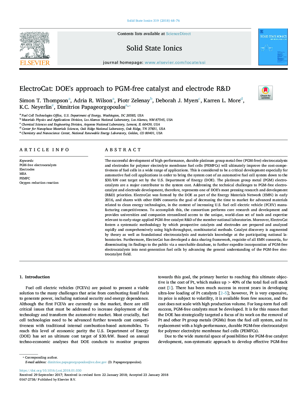 ElectroCat: DOE's approach to PGM-free catalyst and electrode R&D