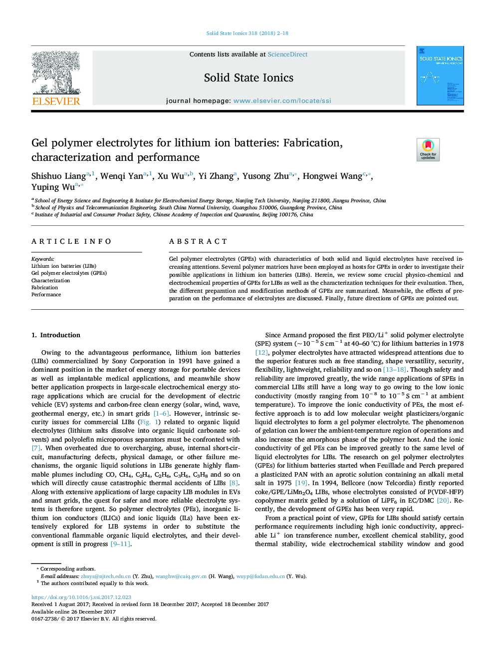 Gel polymer electrolytes for lithium ion batteries: Fabrication, characterization and performance