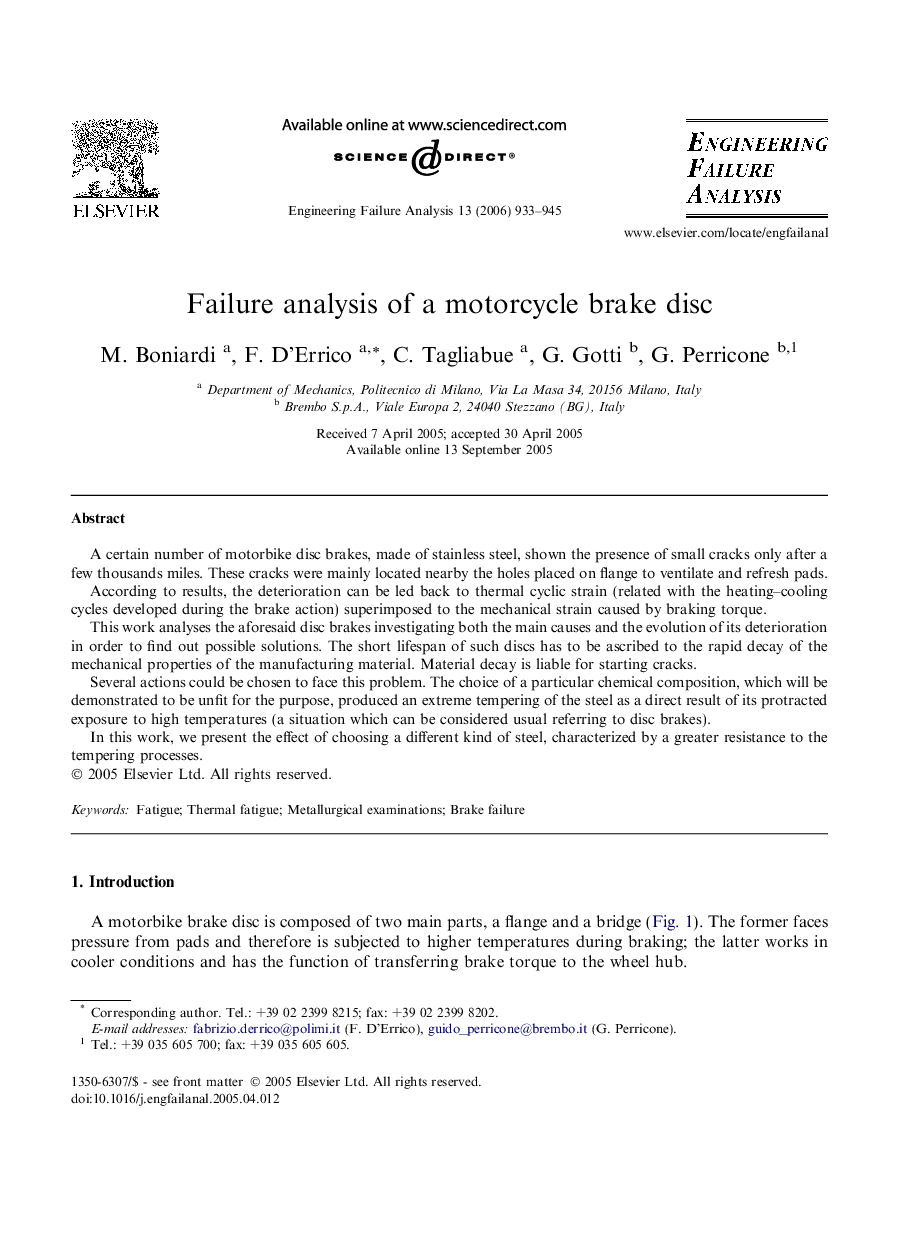 Failure analysis of a motorcycle brake disc