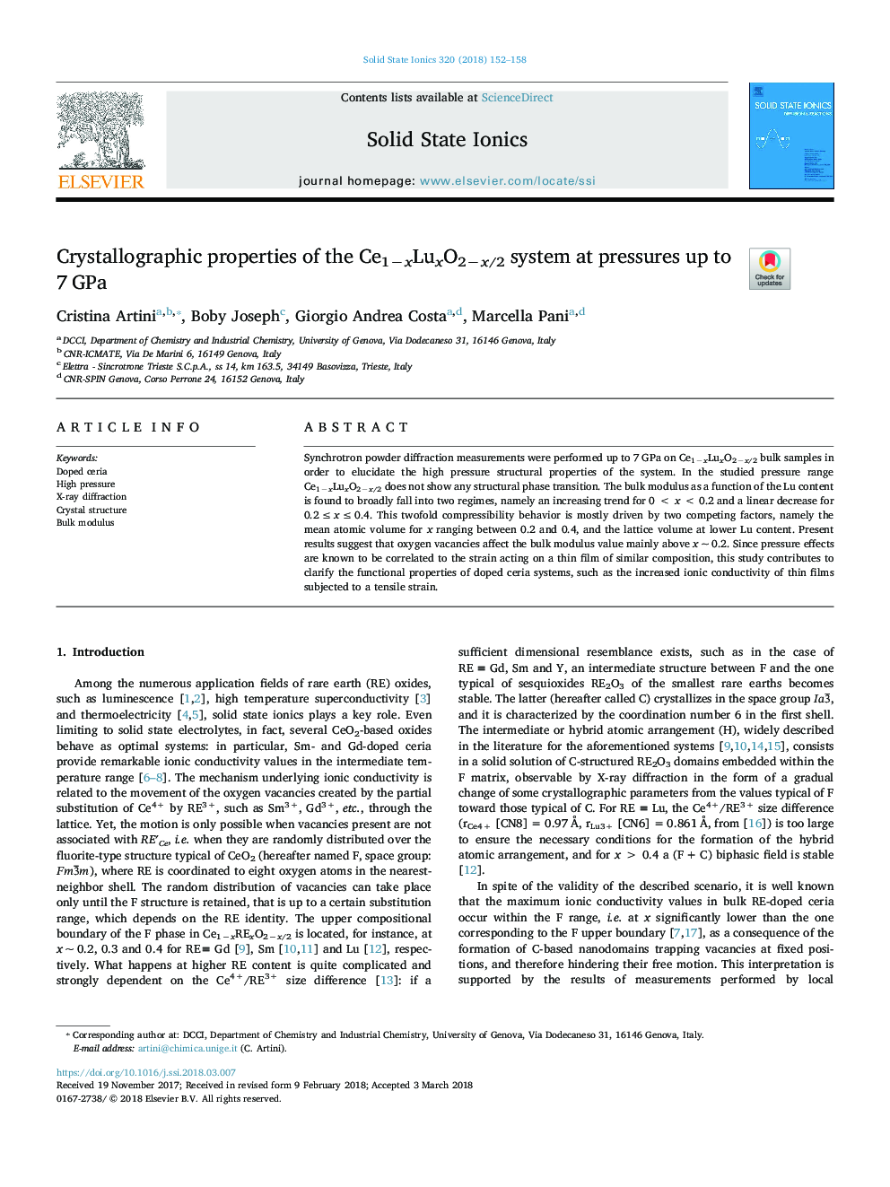 Crystallographic properties of the Ce1âxLuxO2âx/2 system at pressures up to 7â¯GPa