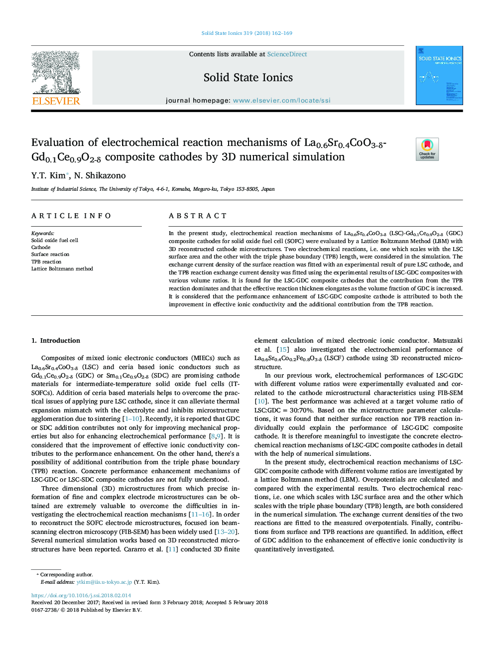 Evaluation of electrochemical reaction mechanisms of La0.6Sr0.4CoO3-Î´-Gd0.1Ce0.9O2-Î´ composite cathodes by 3D numerical simulation