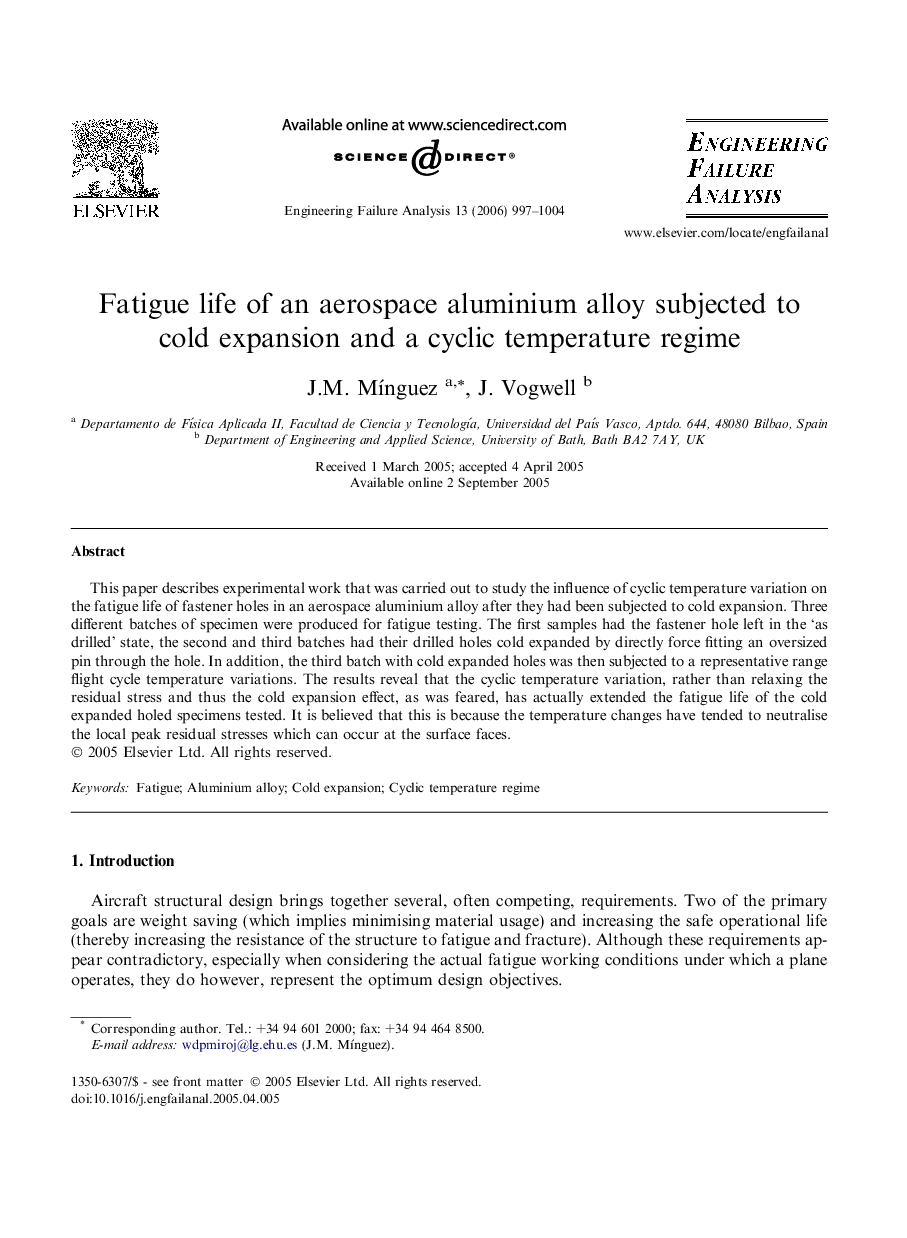 Fatigue life of an aerospace aluminium alloy subjected to cold expansion and a cyclic temperature regime