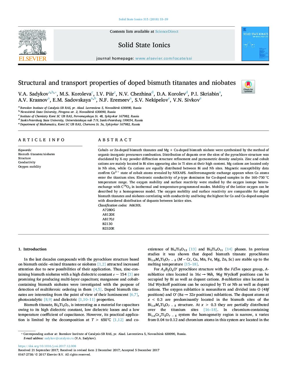 Structural and transport properties of doped bismuth titanates and niobates