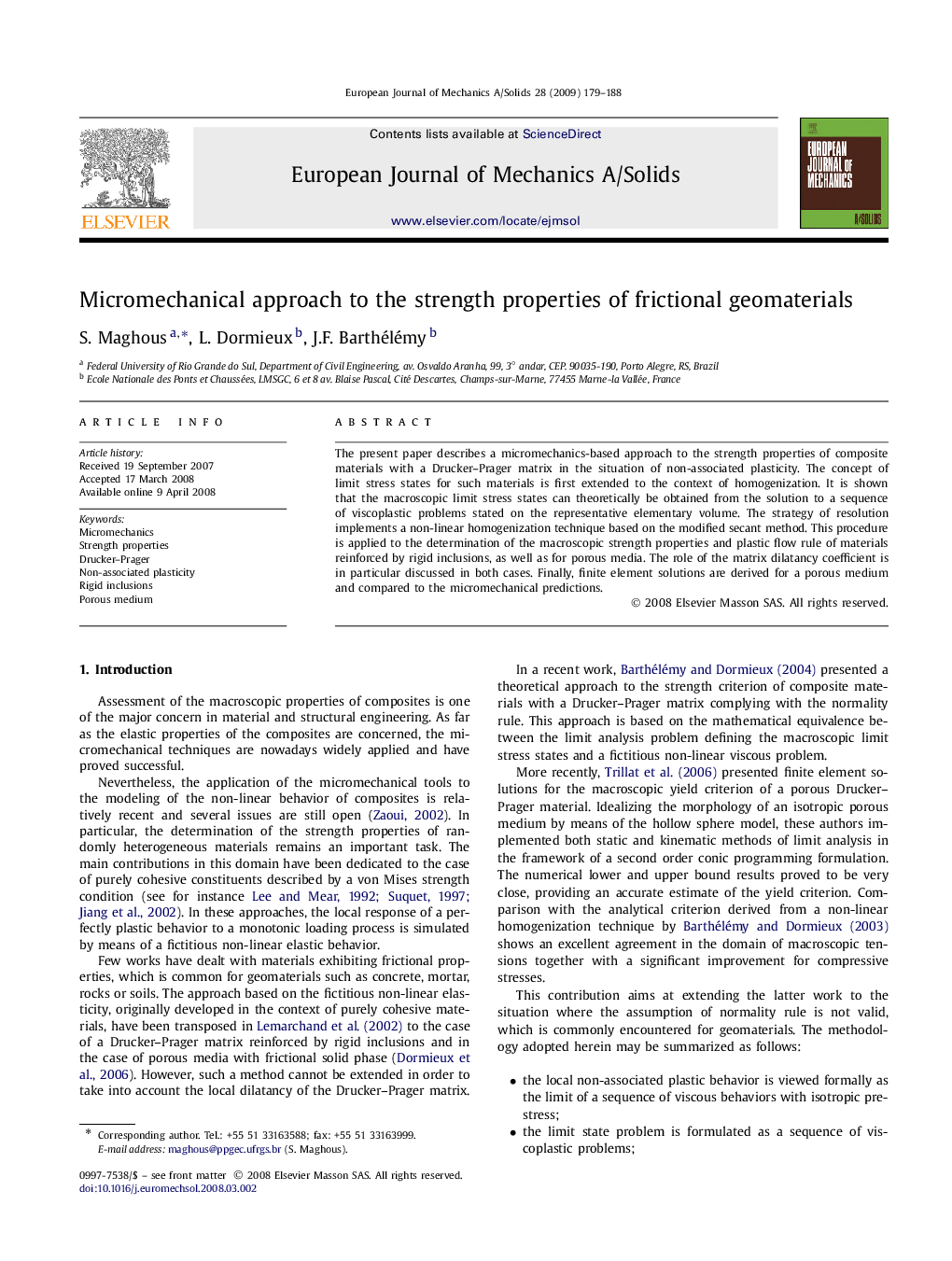 Micromechanical approach to the strength properties of frictional geomaterials