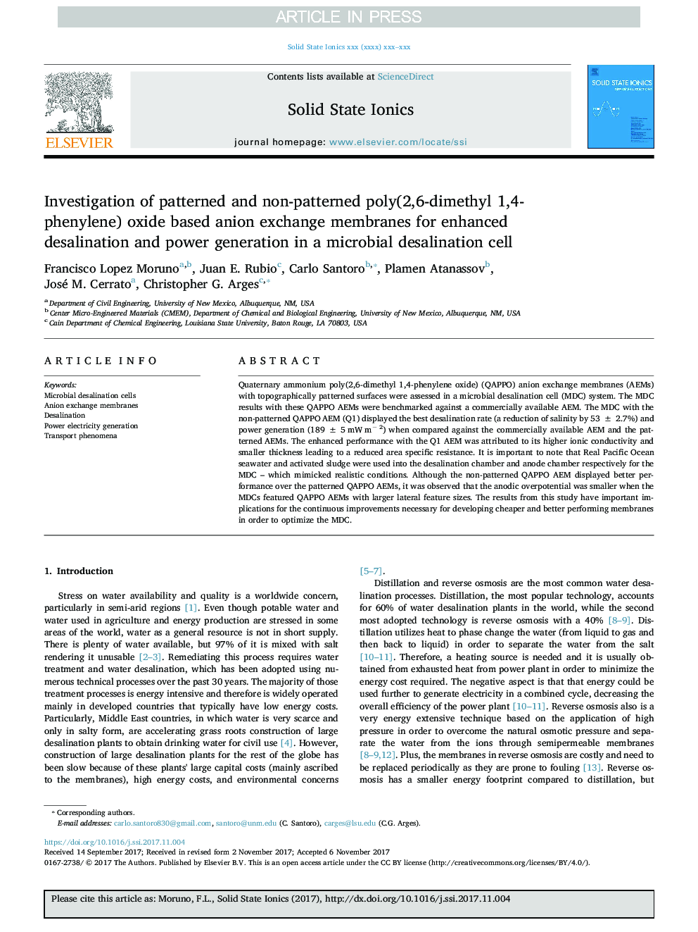 Investigation of patterned and non-patterned poly(2,6-dimethyl 1,4-phenylene) oxide based anion exchange membranes for enhanced desalination and power generation in a microbial desalination cell