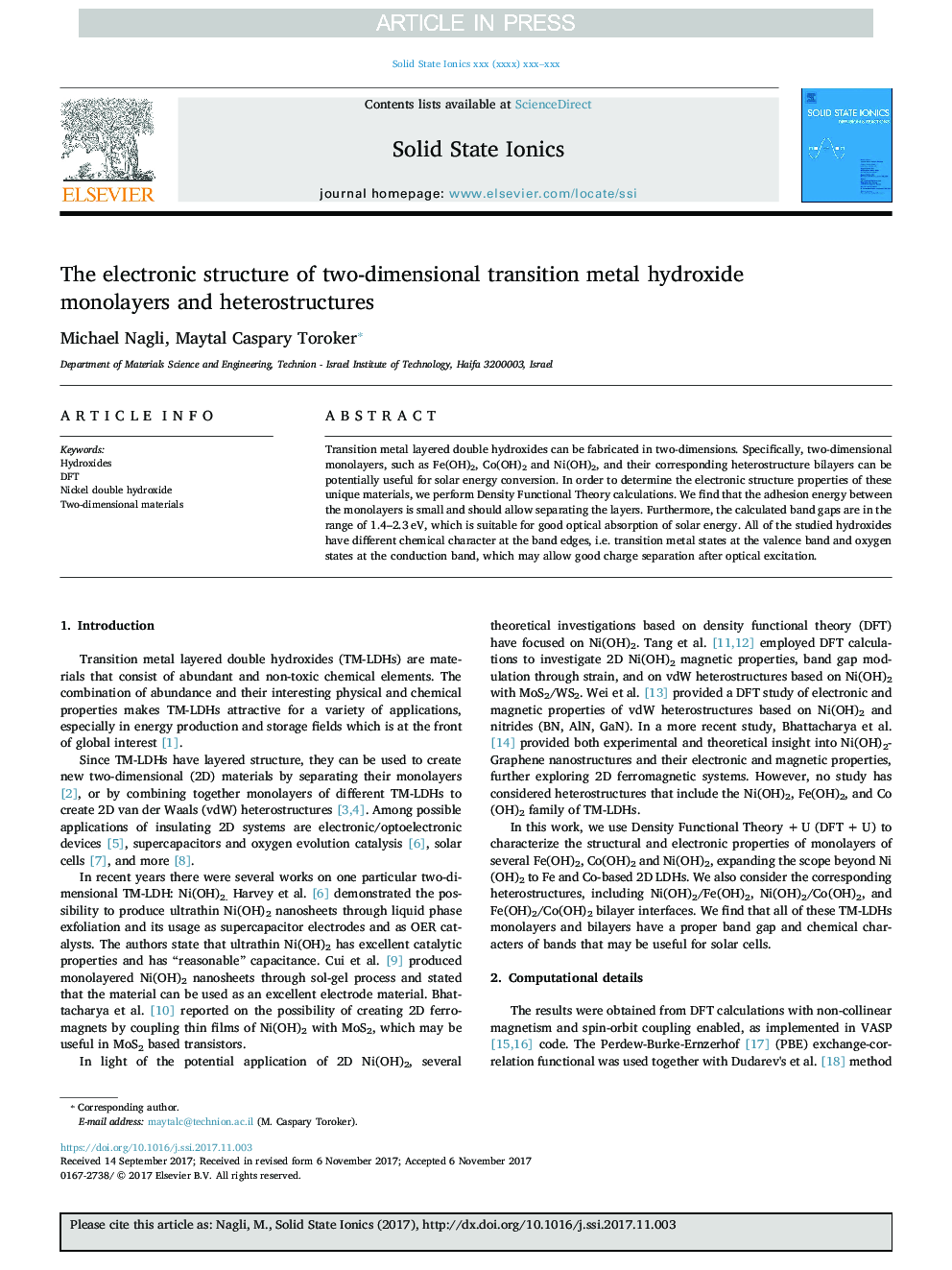 عکس صفحه اول مقاله: The electronic structure of two-dimensional transition metal hydroxide monolayers and heterostructures The electronic structure of two-dimensional transition metal hydroxide monolayers and heterostructures