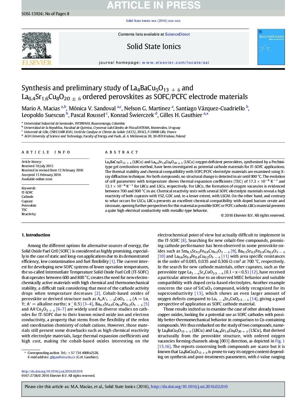 Synthesis and preliminary study of La4BaCu5O13Â +Â Î´ and La6.4Sr1.6Cu8O20Â Â±Â Î´ ordered perovskites as SOFC/PCFC electrode materials