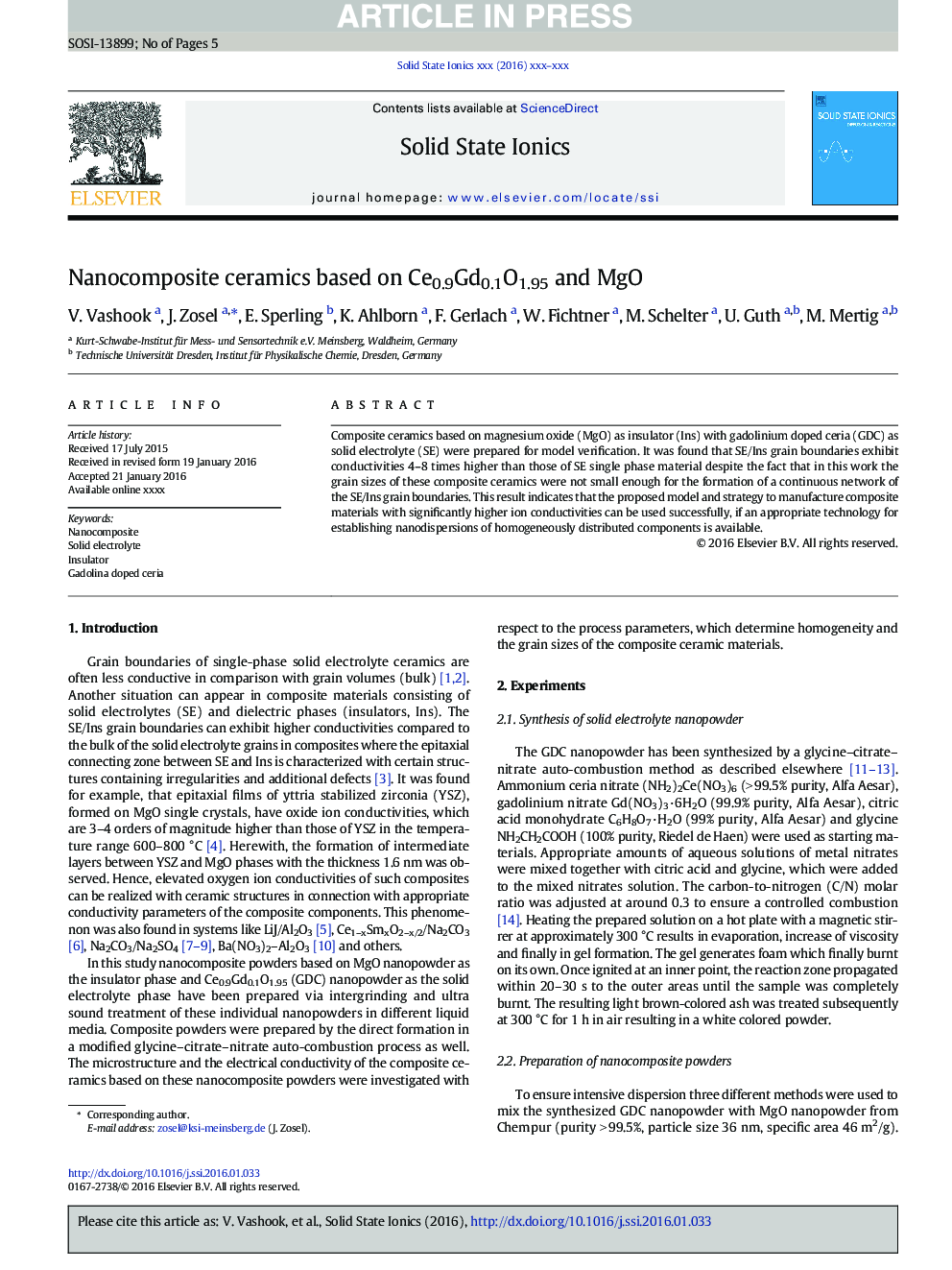 Nanocomposite ceramics based on Ce0.9Gd0.1O1.95 and MgO