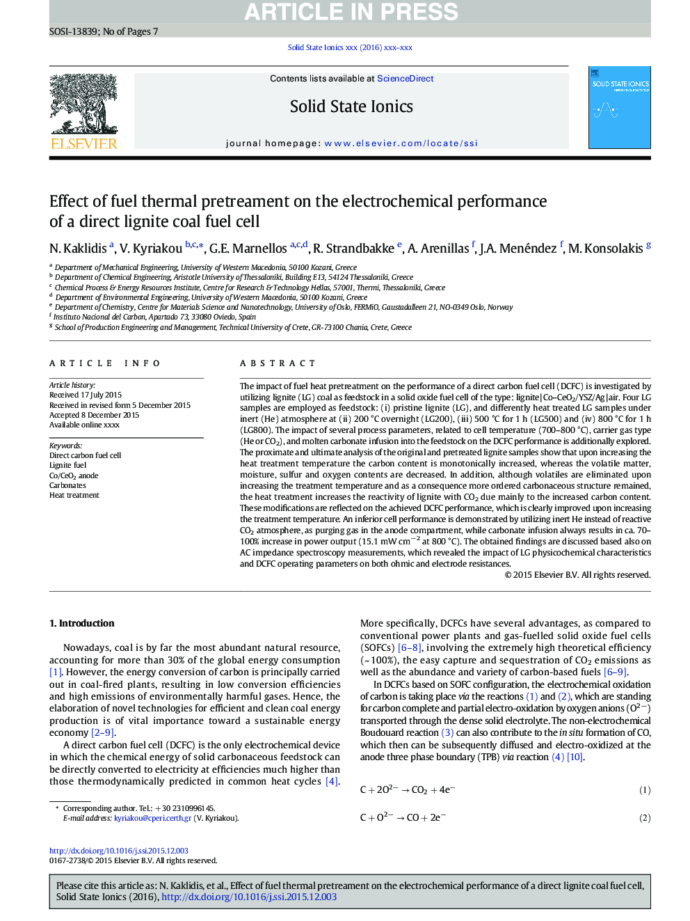 Effect of fuel thermal pretreament on the electrochemical performance of a direct lignite coal fuel cell