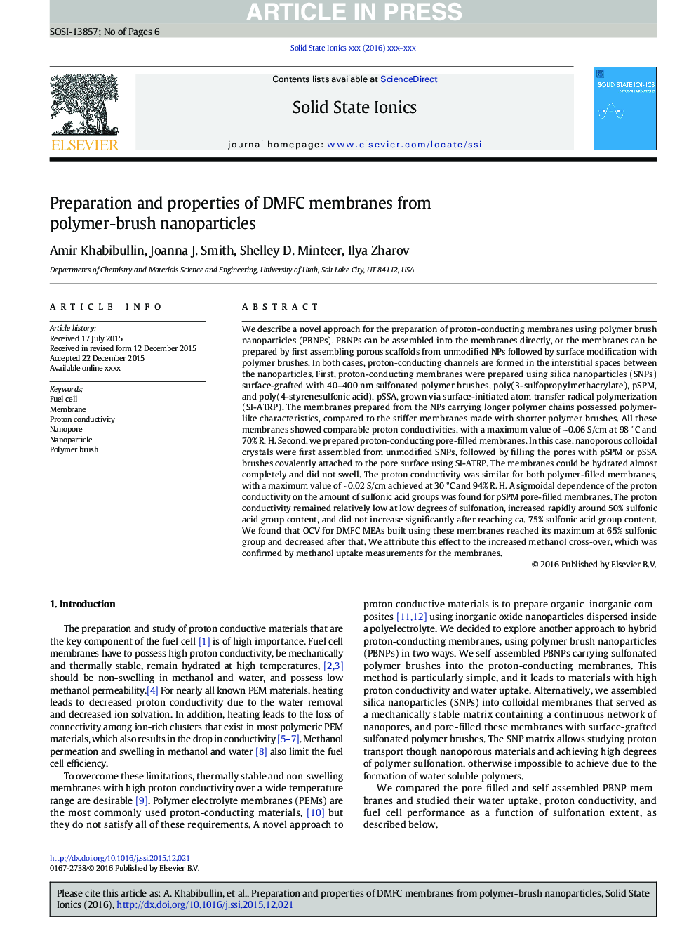 Preparation and properties of DMFC membranes from polymer-brush nanoparticles