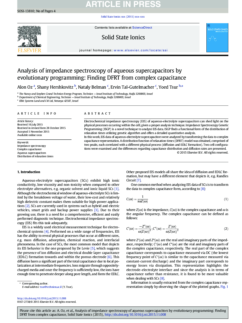 Analysis of impedance spectroscopy of aqueous supercapacitors by evolutionary programming: Finding DFRT from complex capacitance