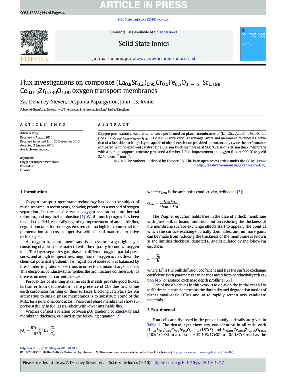 Flux investigations on composite (La0.8Sr0.2)0.95Cr0.5Fe0.5O3Â âÂ Î´-Sc0.198Ce0.012Zr0.789O1.90 oxygen transport membranes