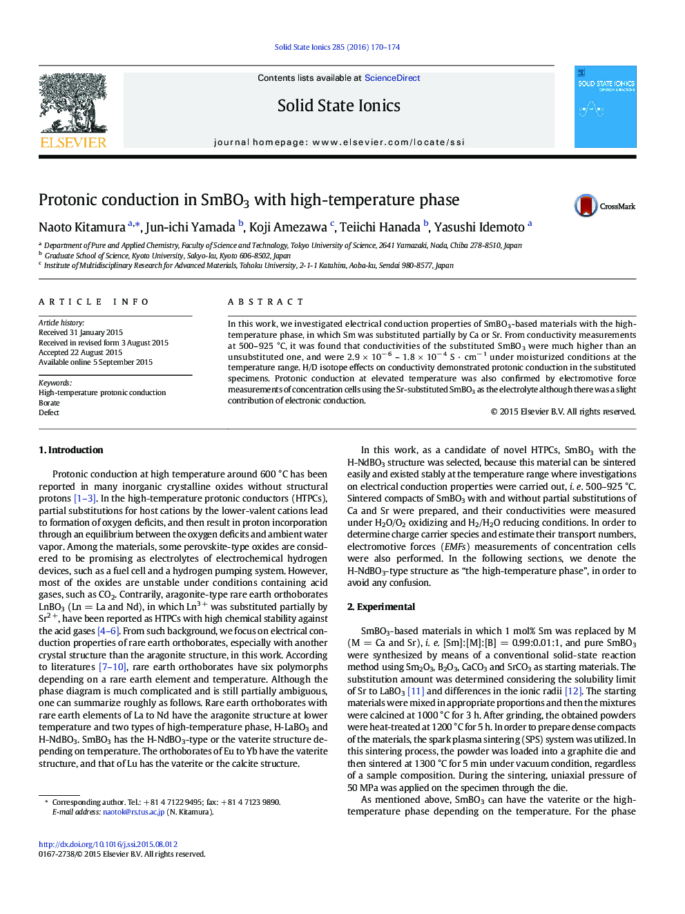 Protonic conduction in SmBO3 with high-temperature phase