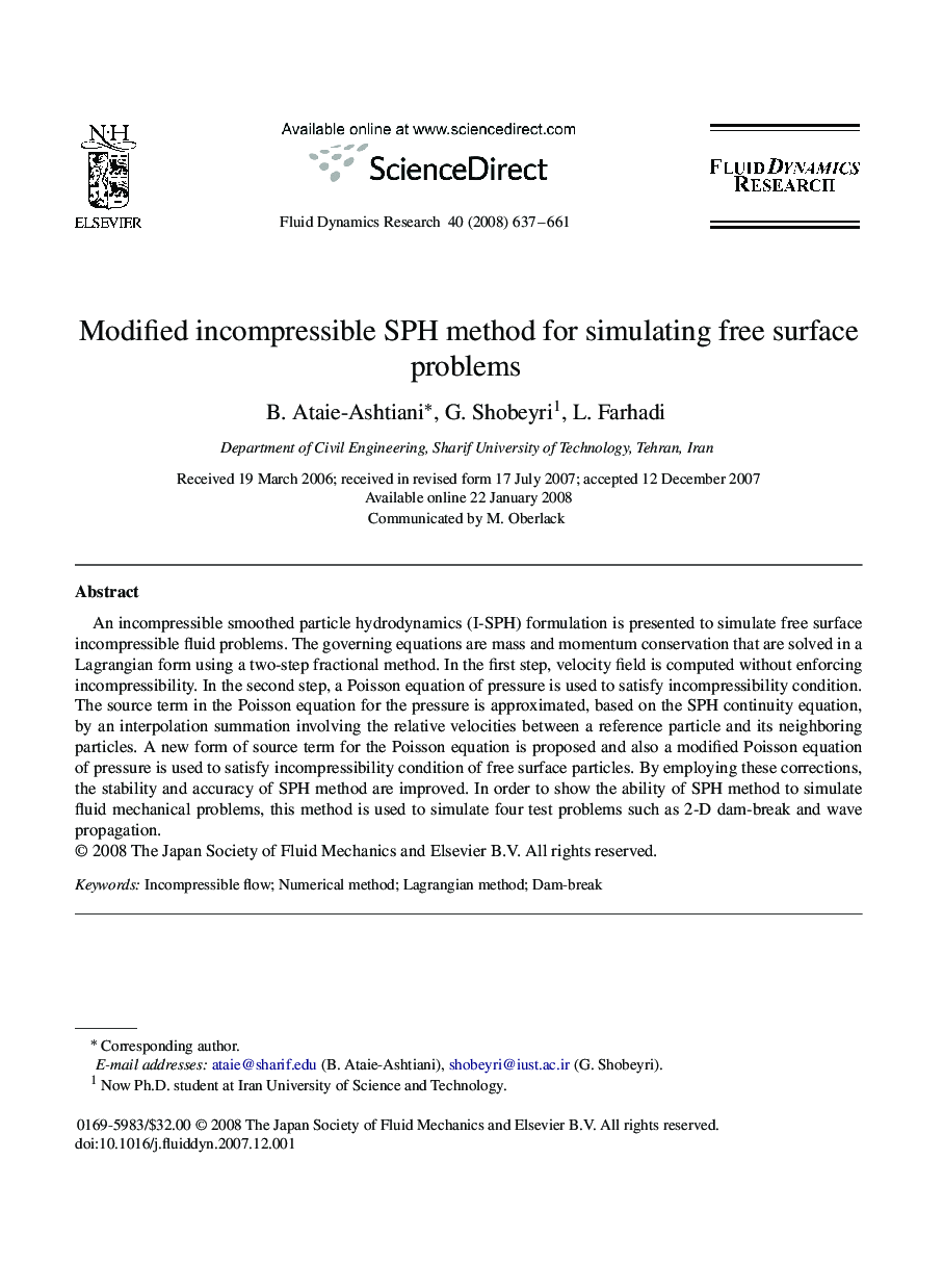 Modified incompressible SPH method for simulating free surface problems