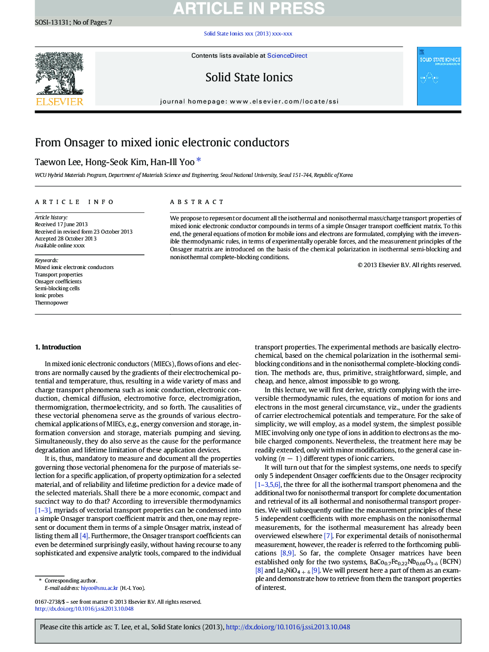 عکس صفحه اول مقاله: From Onsager to mixed ionic electronic conductors From Onsager to mixed ionic electronic conductors