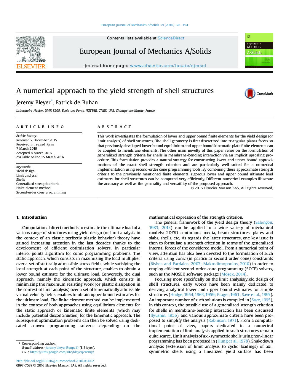 A numerical approach to the yield strength of shell structures