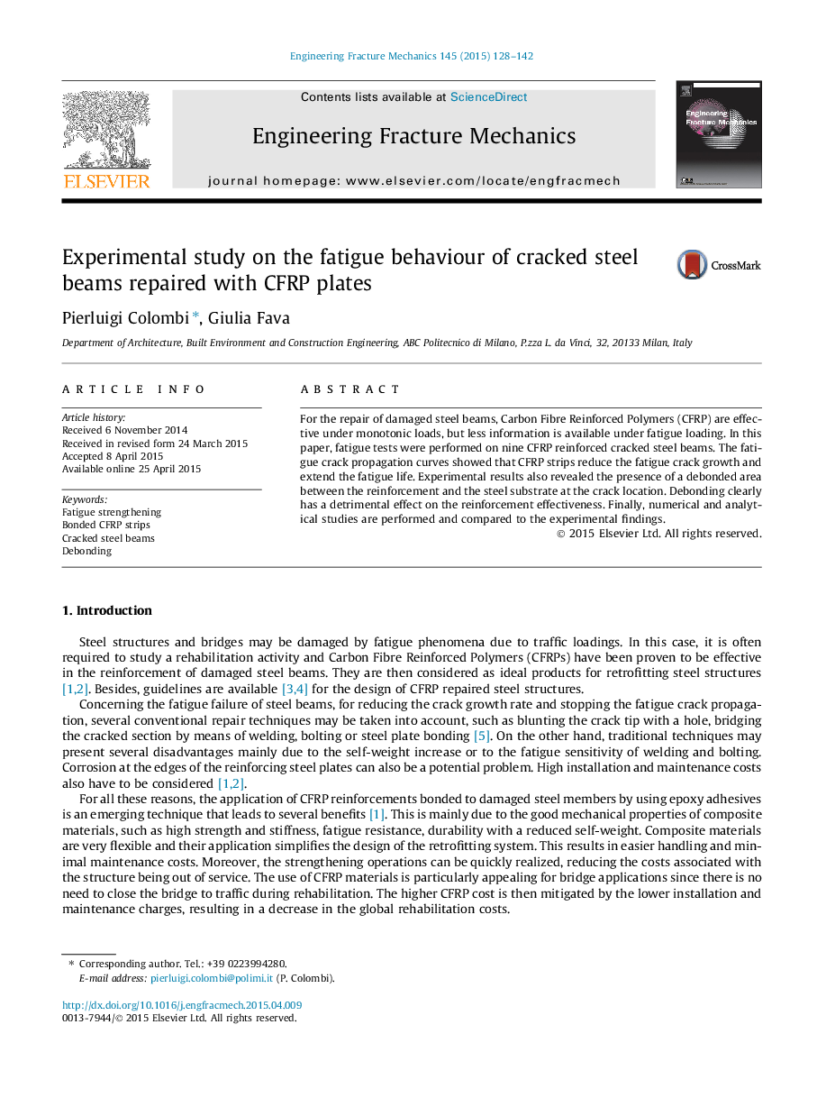 Experimental study on the fatigue behaviour of cracked steel beams repaired with CFRP plates