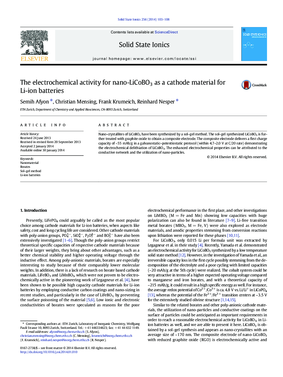 The electrochemical activity for nano-LiCoBO3 as a cathode material for Li-ion batteries