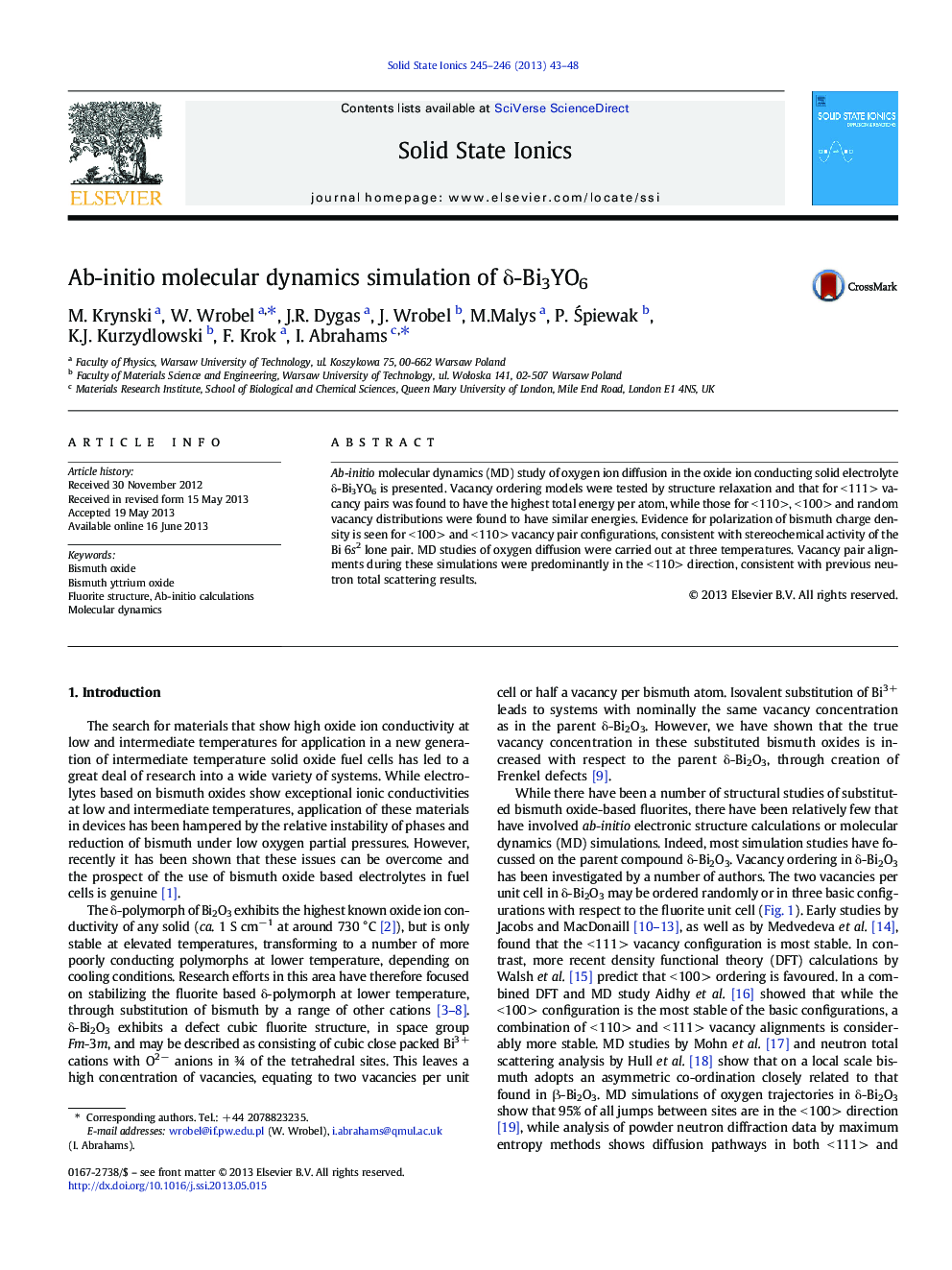 Ab-initio molecular dynamics simulation of Î´-Bi3YO6