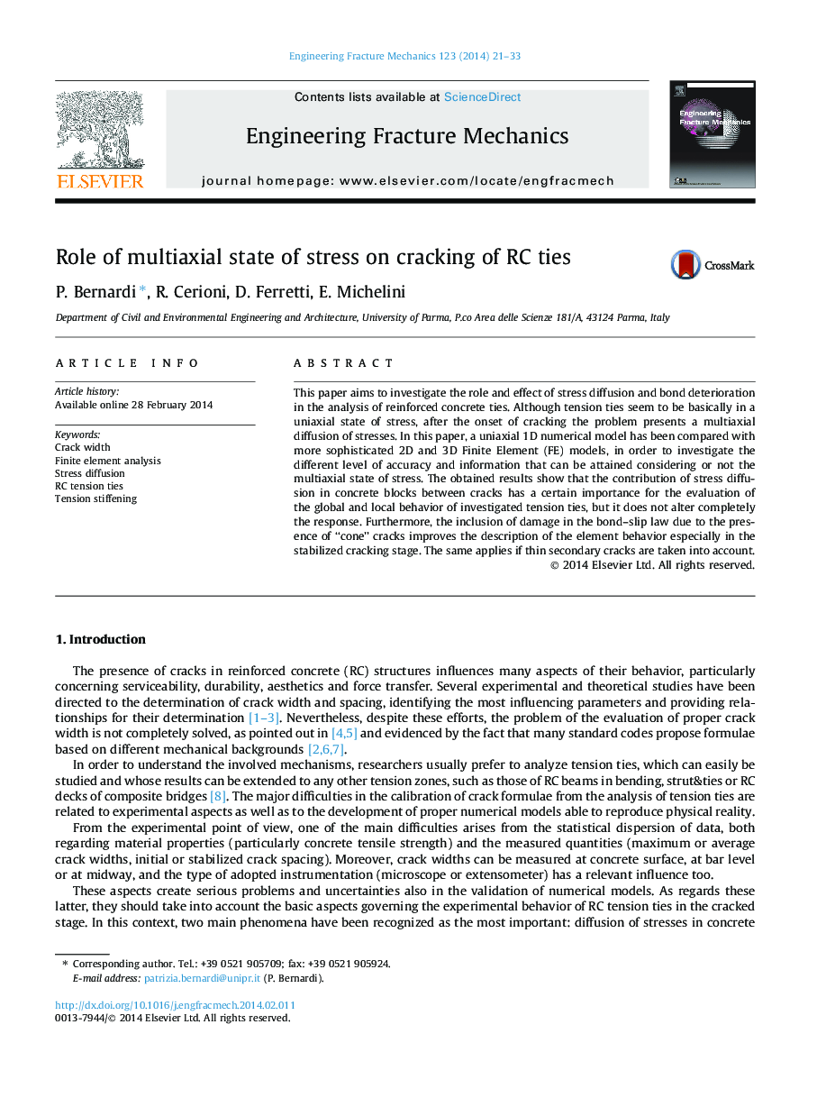 Role of multiaxial state of stress on cracking of RC ties