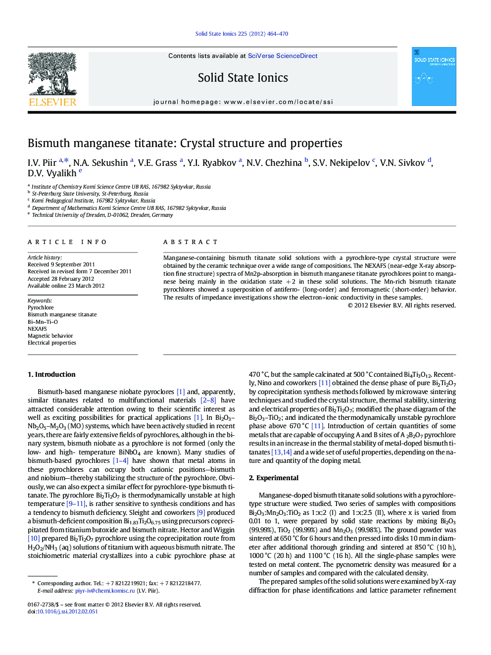 Bismuth manganese titanate: Crystal structure and properties