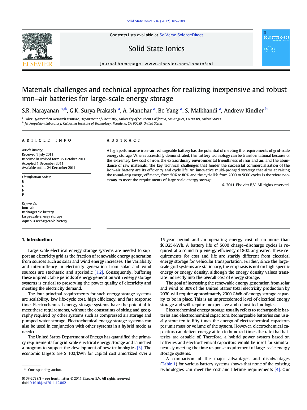 Materials challenges and technical approaches for realizing inexpensive and robust iron-air batteries for large-scale energy storage