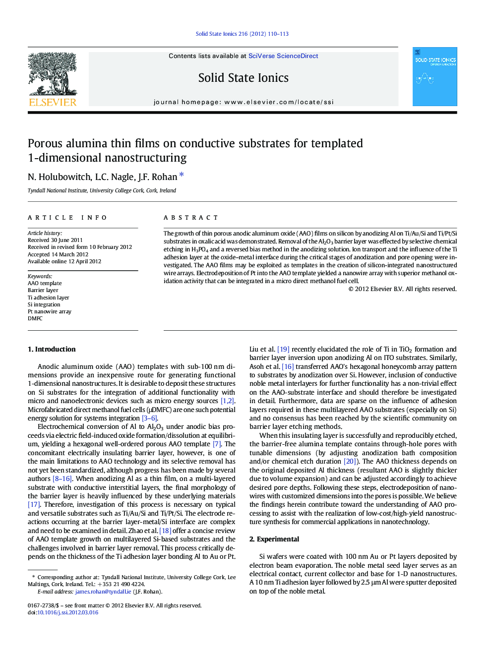 Porous alumina thin films on conductive substrates for templated 1-dimensional nanostructuring