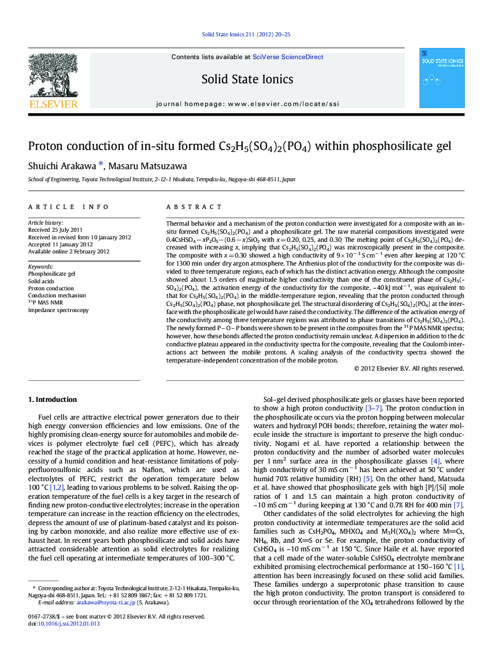 Proton conduction of in-situ formed Cs2H5(SO4)2(PO4) within phosphosilicate gel