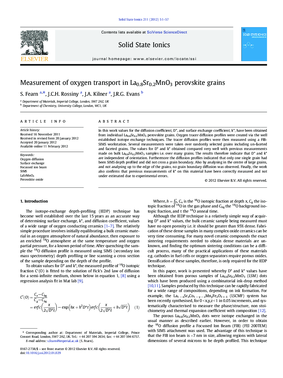 Measurement of oxygen transport in La0.8Sr0.2MnO3 perovskite grains