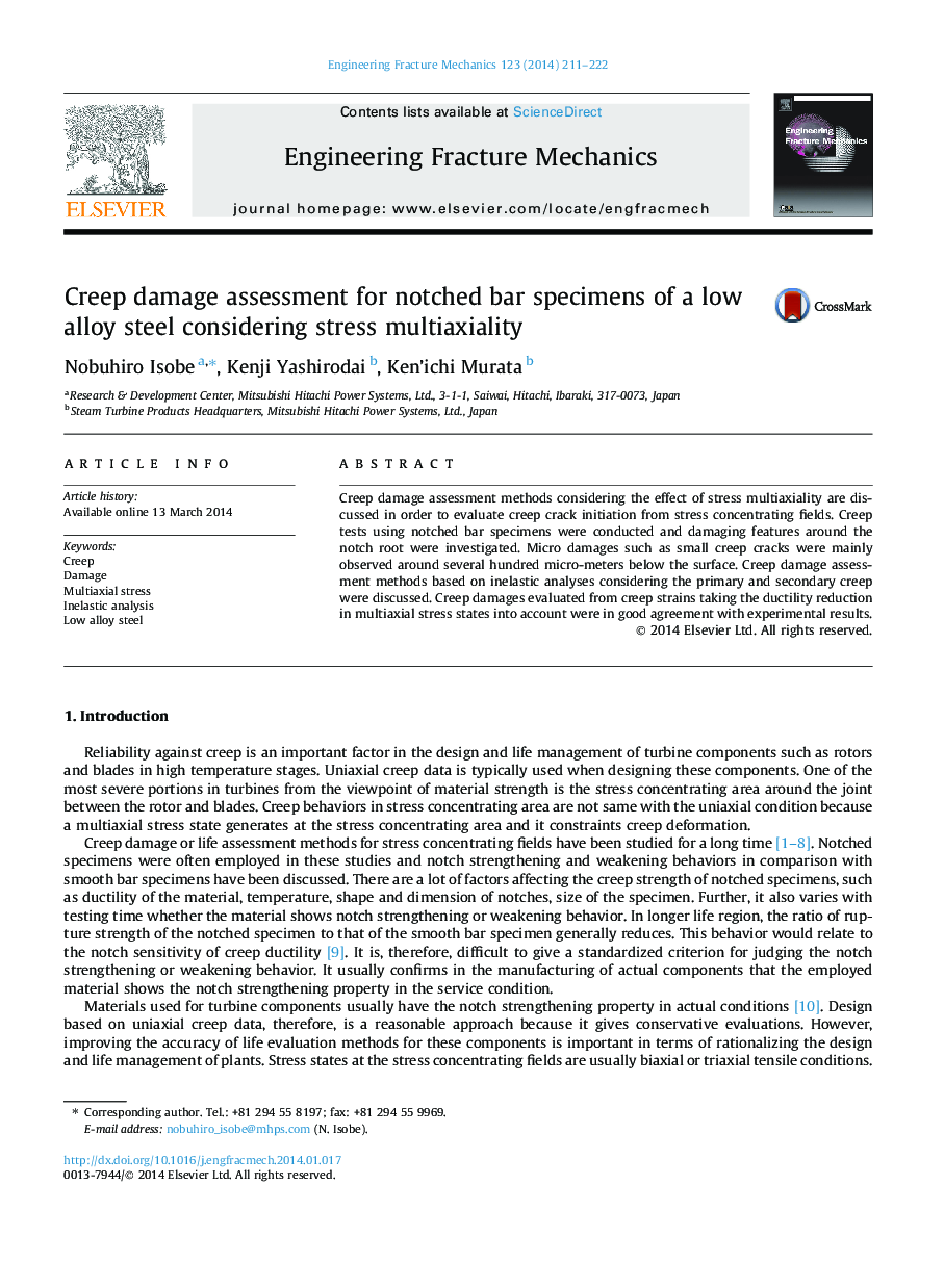 Creep damage assessment for notched bar specimens of a low alloy steel considering stress multiaxiality