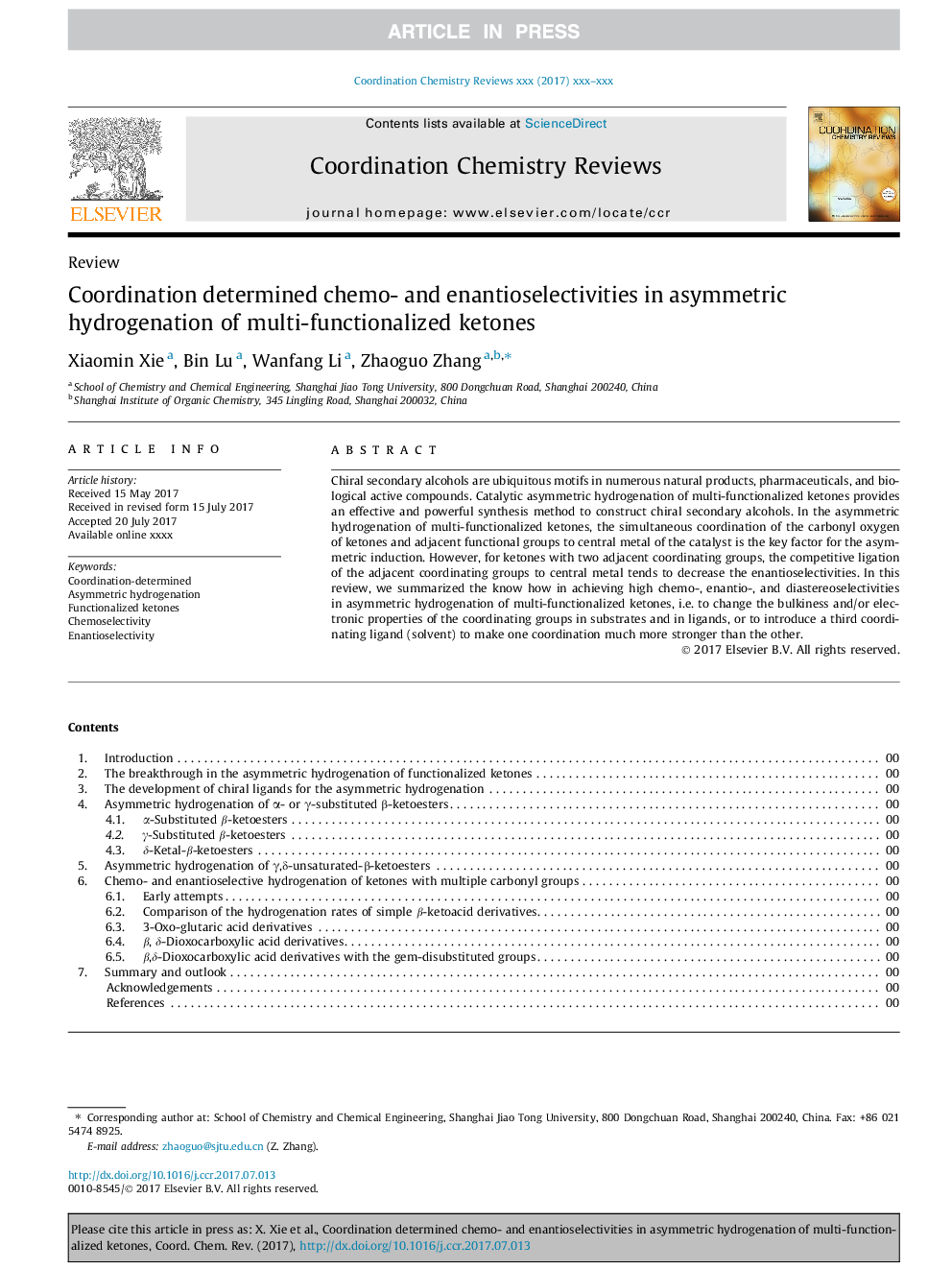 عکس صفحه اول مقاله: Coordination determined chemo- and enantioselectivities in asymmetric hydrogenation of multi-functionalized ketones Coordination determined chemo- and enantioselectivities in asymmetric hydrogenation of multi-functionalized ketones