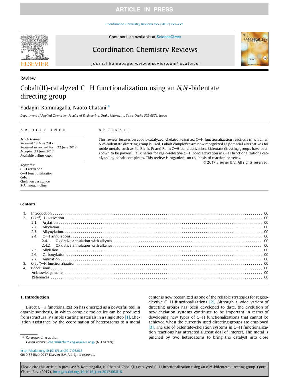 Cobalt(II)-catalyzed CH functionalization using an N,Nâ²-bidentate directing group