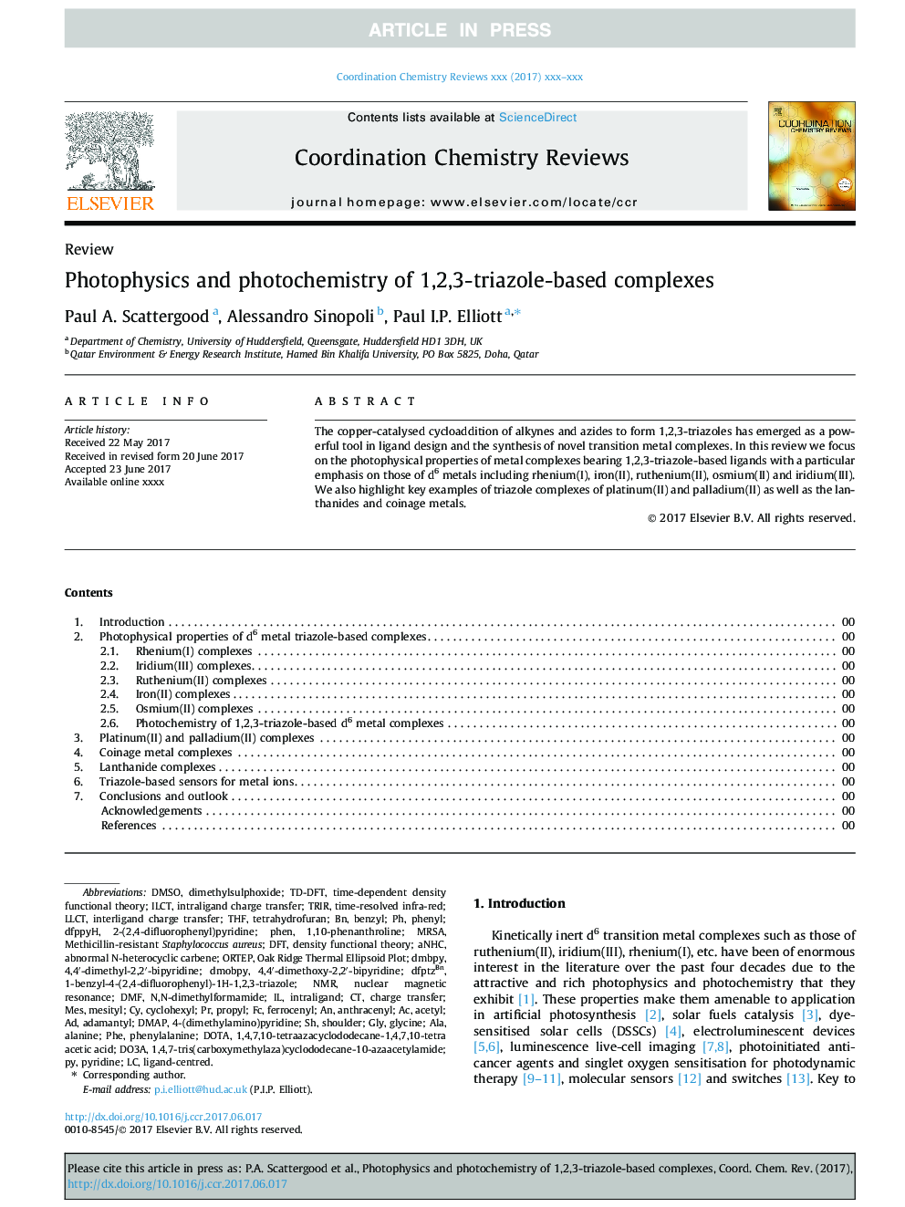 Photophysics and photochemistry of 1,2,3-triazole-based complexes