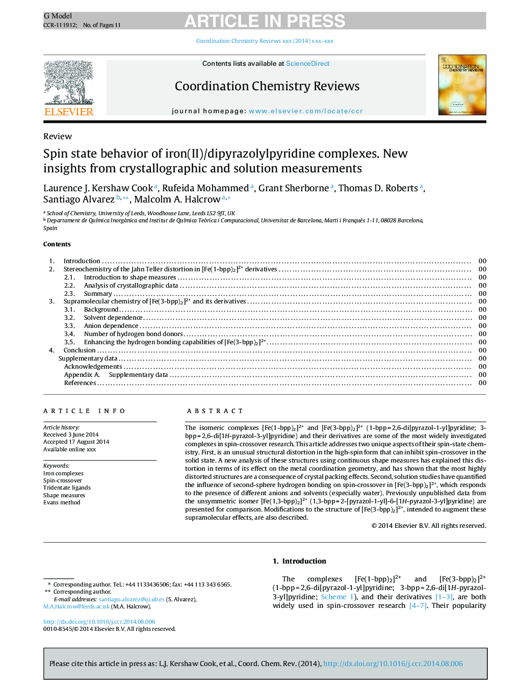 Spin state behavior of iron(II)/dipyrazolylpyridine complexes. New insights from crystallographic and solution measurements