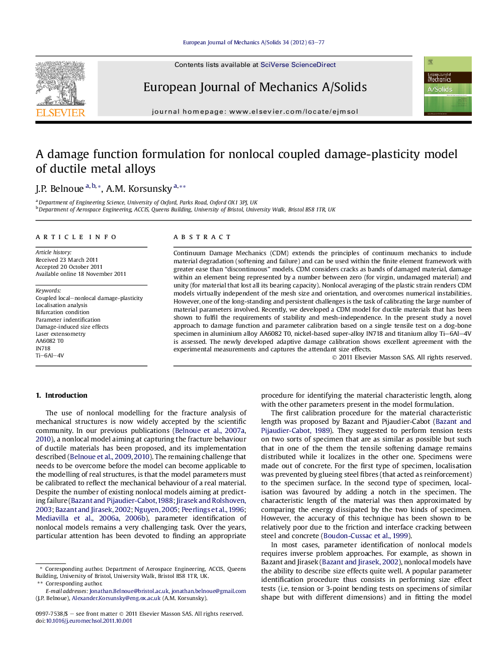 A damage function formulation for nonlocal coupled damage-plasticity model of ductile metal alloys