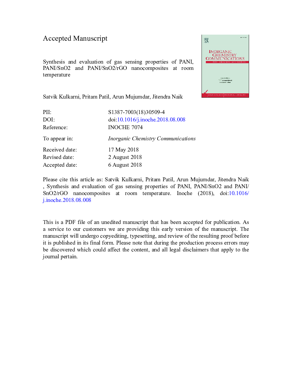 Synthesis and evaluation of gas sensing properties of PANI, PANI/SnO2 and PANI/SnO2/rGO nanocomposites at room temperature