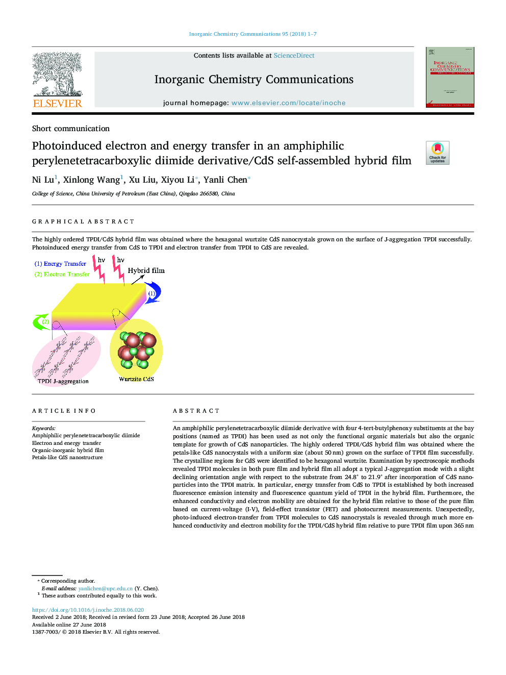 Photoinduced electron and energy transfer in an amphiphilic perylenetetracarboxylic diimide derivative/CdS self-assembled hybrid film