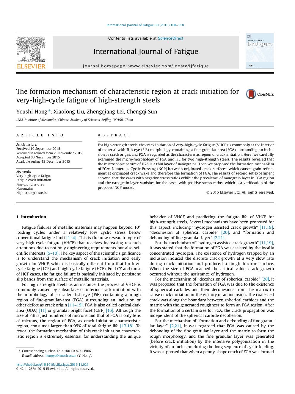 The formation mechanism of characteristic region at crack initiation for very-high-cycle fatigue of high-strength steels