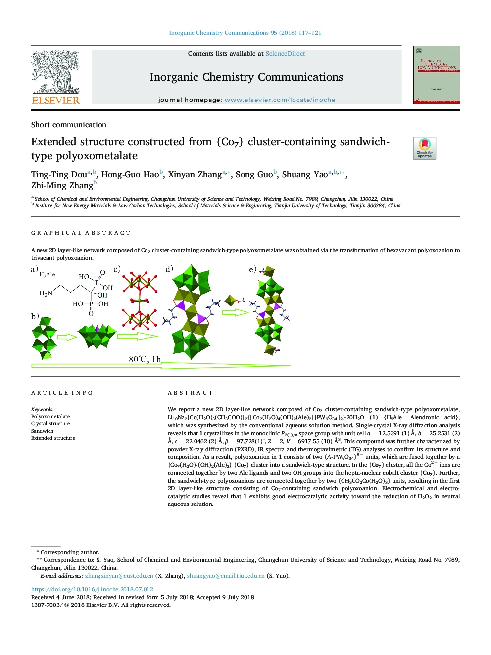 Extended structure constructed from {Co7} cluster-containing sandwich-type polyoxometalate