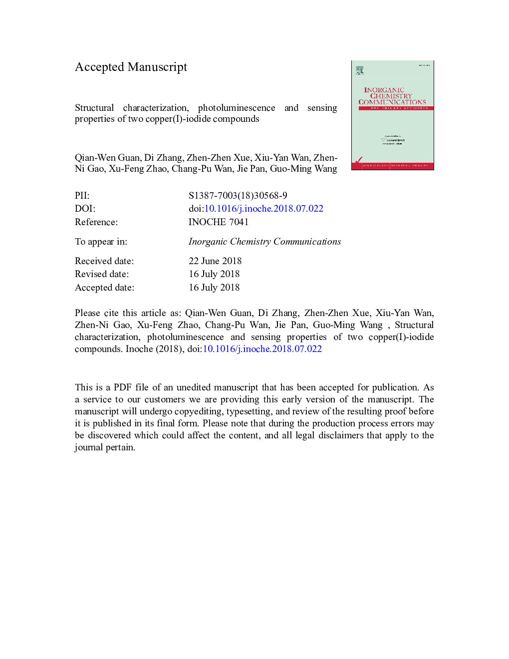 Structural characterization, photoluminescence and sensing properties of two copper(I)-iodide compounds