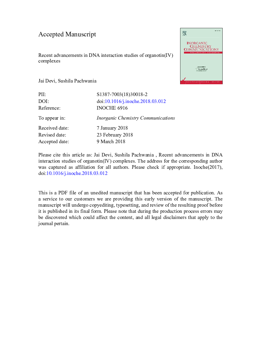 Recent advancements in DNA interaction studies of organotin(IV) complexes